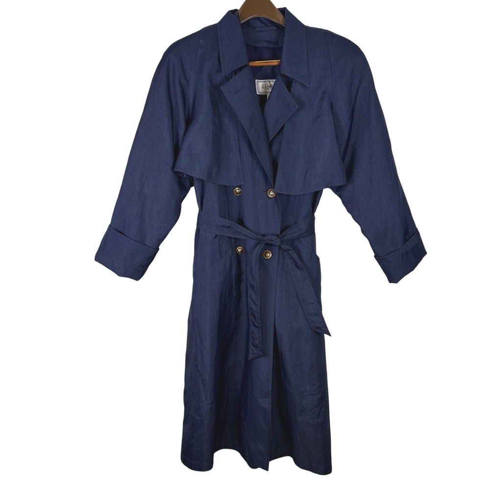Vintage J. Gallery Woman's Trench Coat Size 7/8 Navy Blue 80's 90's Capsule‎